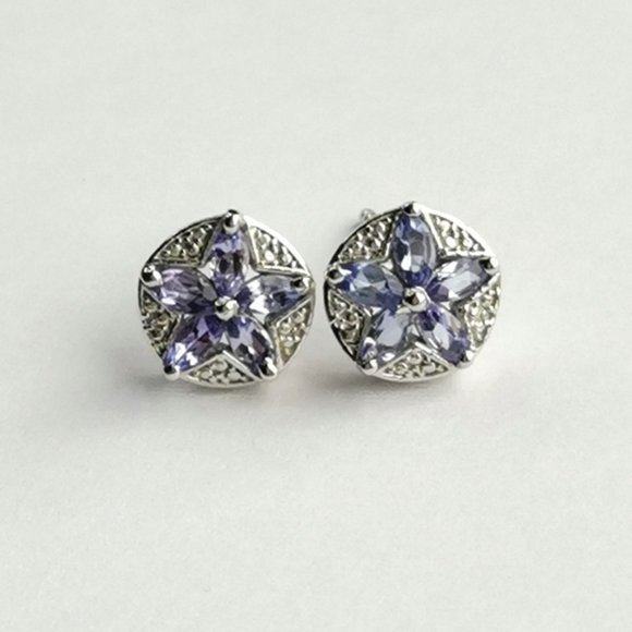 genuine Tanzanite gemstone stud earrings - Picture 1 of 16
